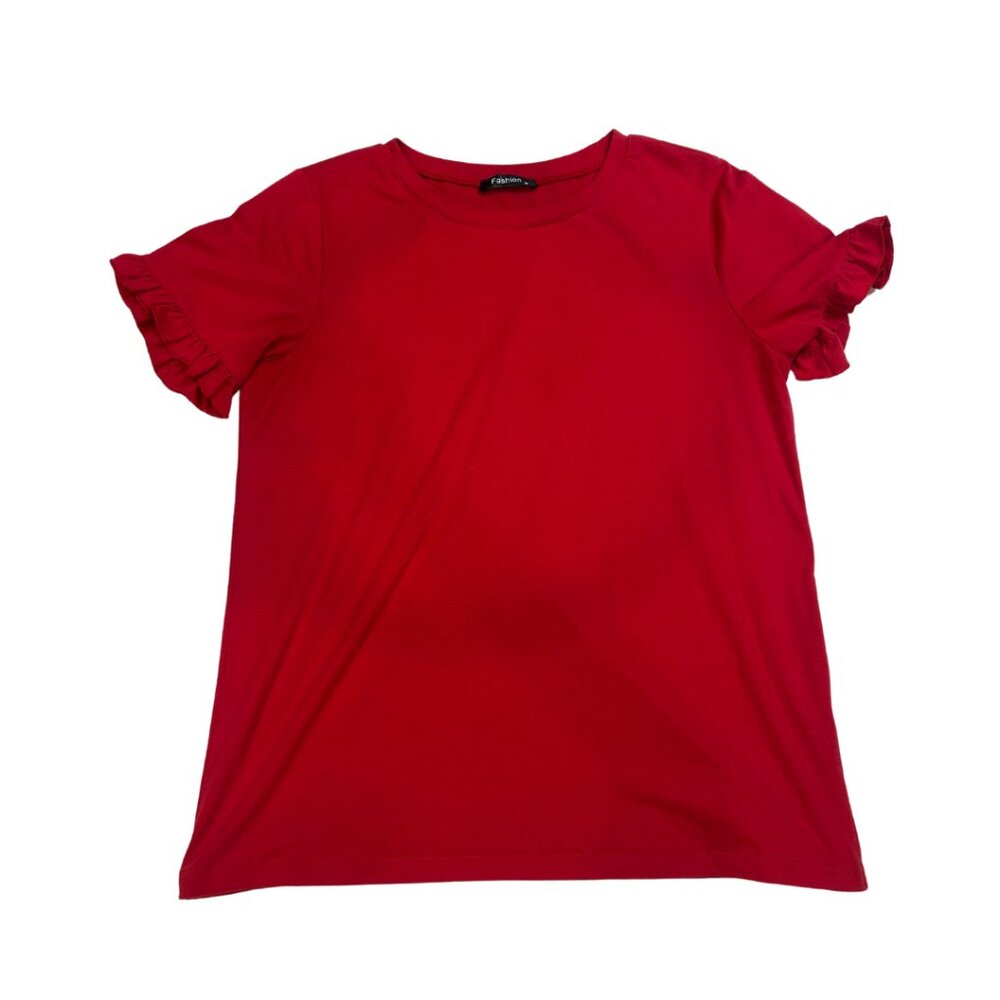Fashion Red Flutter Sleeve T Shirt Women Medium